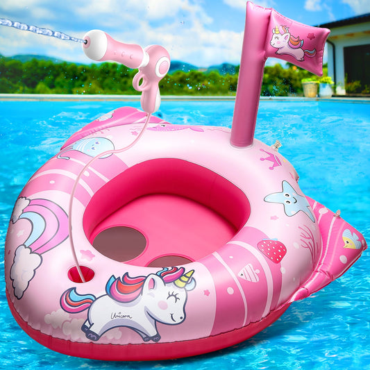 Kids Pool Float Unicorn Toddlers Floaties with Water Gun, Inflatable Swimming Ring for Kids Aged 3+ Years