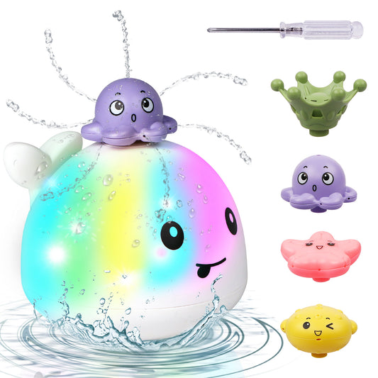 White Baby Bath Toys for Kids, Sprinkler Whale Bathtub Toys 4 Water Spraying Modes Light up for Baby Boys Girls 6 Months up, Birhday Christmas Baby Gift