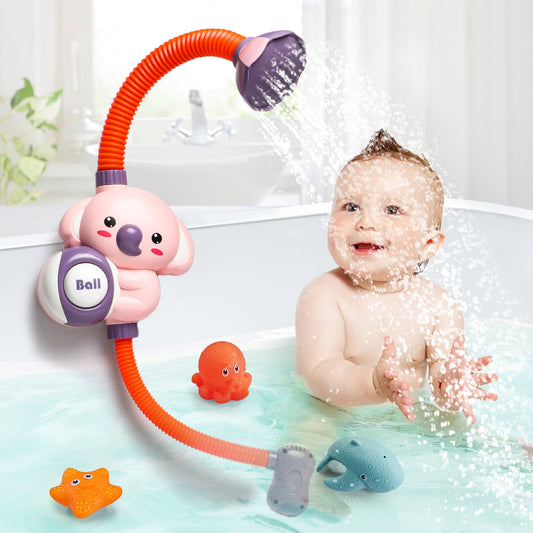 Baby Bath Toy Toddler Water Spray Shower Head, Bathtub Water Pump Cartoon Elephant Bath Toys for Infants Kids, Pink