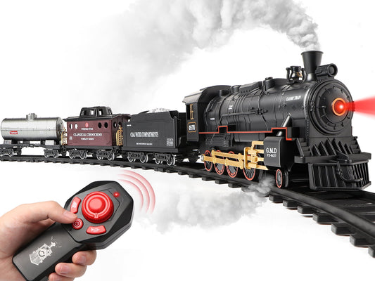 Train Set for Kids, Remote Control Train Toys w/Steam Locomotive, Cargo Cars & Tracks, Christmas Trains w/Realistic Smoke, Sounds & Lights, Train Toys for 3 4 5 6 7+ Years Old Kids
