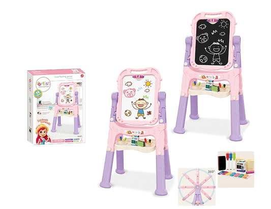 Pink Easel for Kids,Rotatable Double Sided Easel for Kids Adjustable Standing Art Easel with Painting