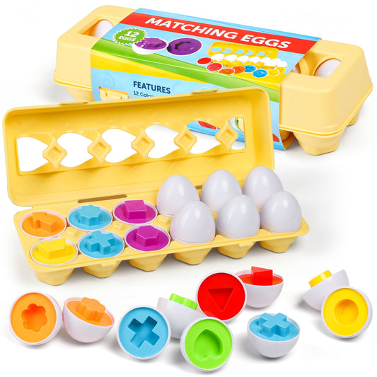 Color Shape Matching Eggs for Toddlers, Preschool Learning Educational Sorting Easter Eggs Toys Gift for Kids Boys Girls