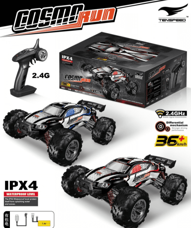 1:16 Scale High Speed RC Car,36+kmh,4WD All Terrain Off-Road Remote Control Car, 2.4Ghz RC Crawler, 2 Battery, Toy Gift for Kids