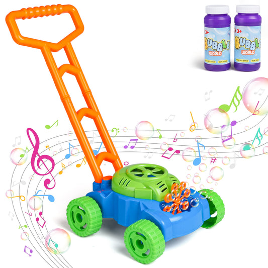 Bubble Lawn Mower Push Toy, Toddler Toy Bubble Machine for Boys Girls, Automatic Bubble Blower for Parties/Outdoor with 2 Bubble Solution for Kids 3+