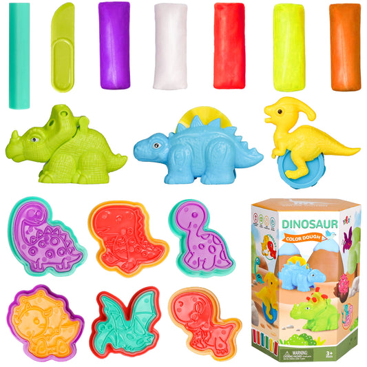 Color Play Dough Toys, Dinosaur World Play Dohgh Set for Kids 3-8 Years and Up with Creations Tools, Gifts for Boys Girls.