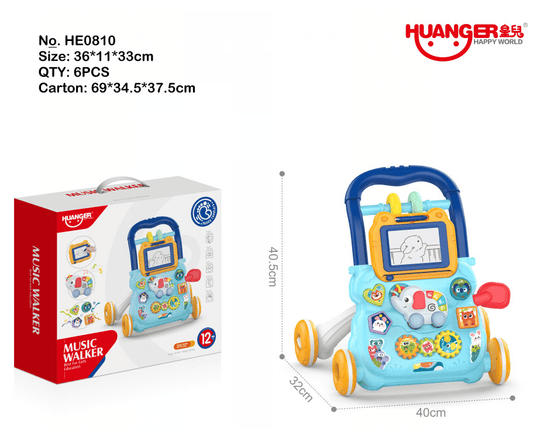 Musical Early Educational Baby Push Walker with Drawing Board 2-in-1 Toys, Gifts for your infant boys girls 1-3 years old.