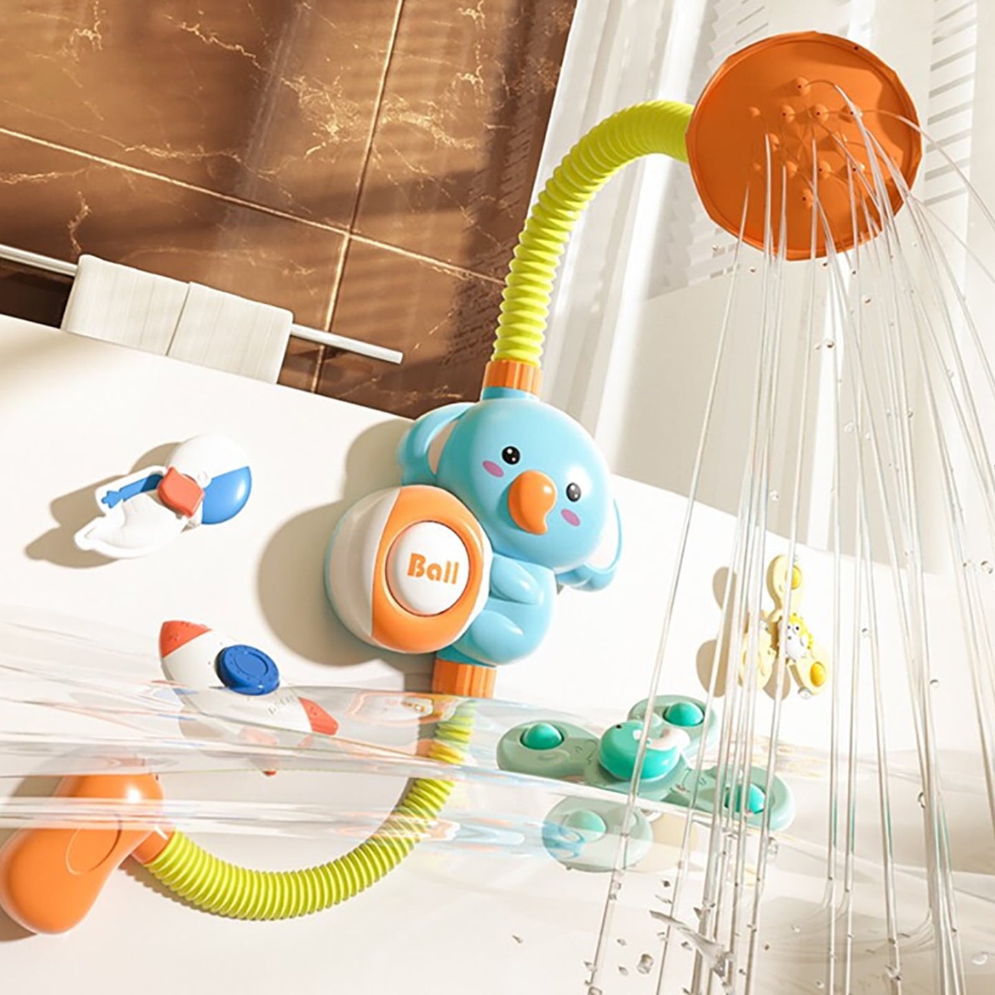 Baby Bath Toy Toddler Water Spray Shower Head, Bathtub Water Pump Cartoon Elephant Bath Toys for Infants Kids, Blue