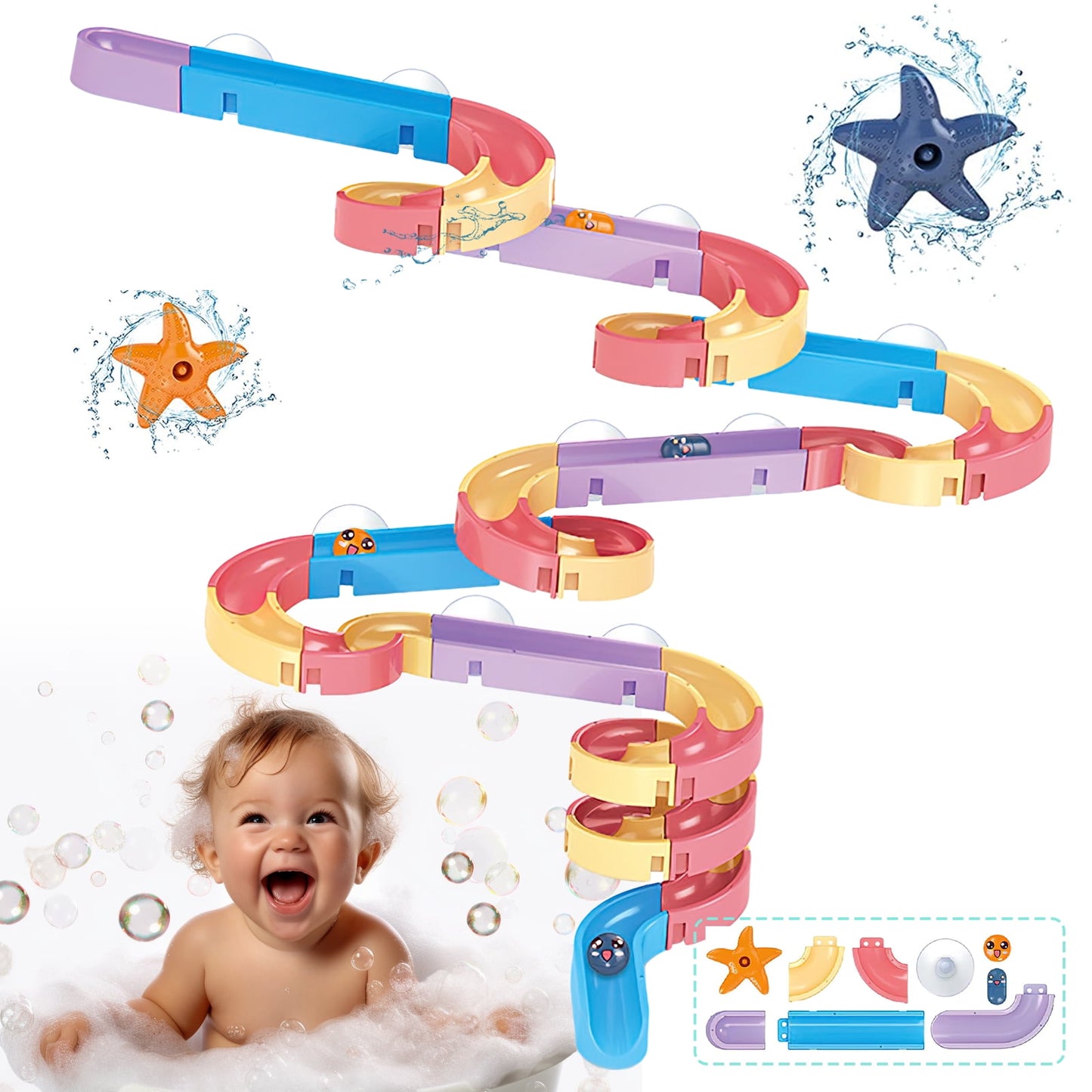 Bath Toys for Kids,Wall Track Building Set Fun DIY Kit Bathtub Time Birthday Gift for Toddler 3-8 Years Old(56PCS)