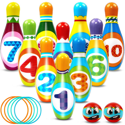 Kids Bowling Set Includes 10 Bowling Pins & 2 Balls Toddler Activity Play Game Indoor Outdoor Toy Gift for 3-8 Year Old Boys Girls