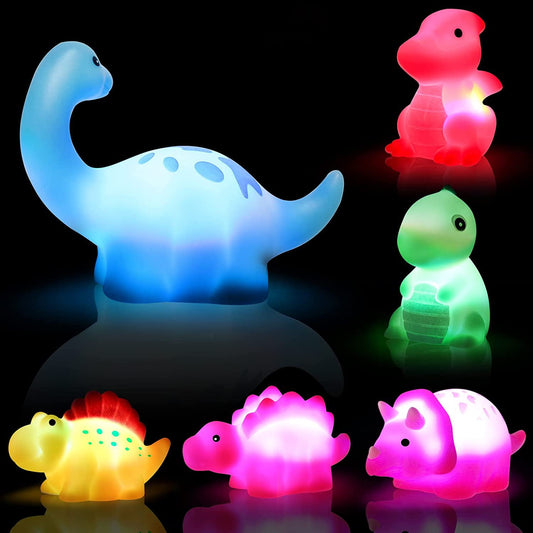 Dinosaur Bath Toys for Toddler, 6 Packs Light-Up Floating Bathtub Shower Pool Dinosaur Bath Toy Set for Baby Toddlers Kids