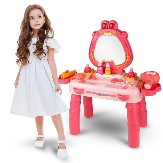 Pretend Play Girls Vanity Set with Mirror 29 PCS, Pretend Play Toddler Makeup Vanity Table Toys, Toddler Vanity Set for Kids, Princess Vanity Toys for 2 3 4 5 Year Old Girls Gift