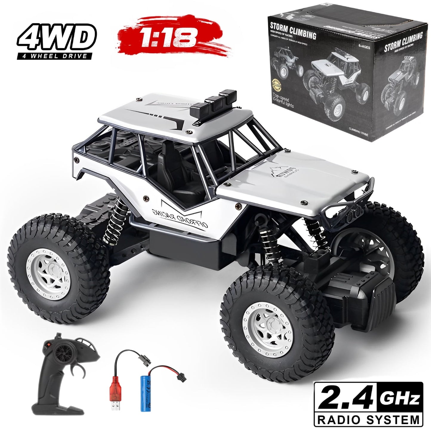 1:18 Scale All Terrain RC Car, 40KM/H High Speed 4WD Remote Control Car,Gift for Boys Kids and Adults