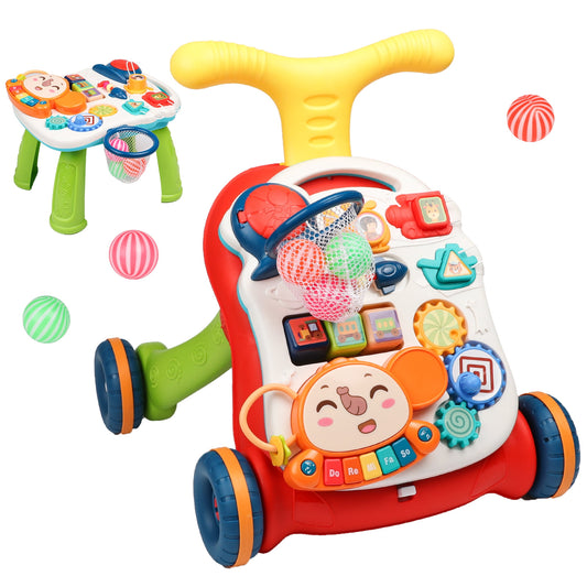 Musical Baby Activity Center, Red Baby Walker&Learning Table for Boys Girls 6 Months up, Fun Educational Learning Toys, Kids Christmas Gifts for 6 8 12 Months