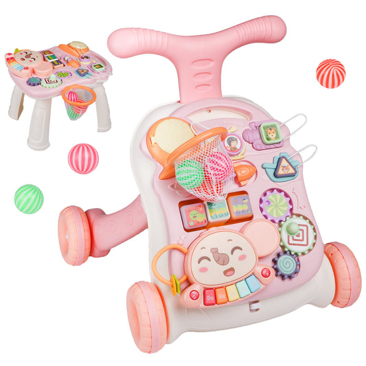 Musical Baby Activity Center, Pink Baby Walker&Learning Table for Boys Girls 6 Months up, Fun and Educational Toy, Help Toddler Learn to Crawl and Walk